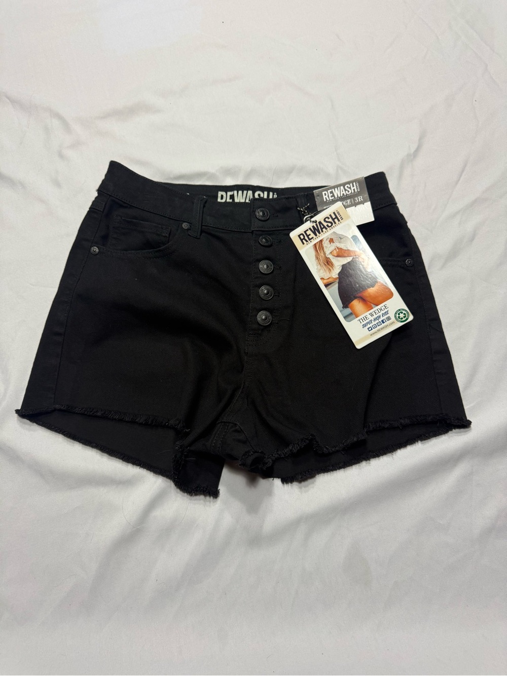 Rewash Black High-Rise Button-Front Denim Shorts